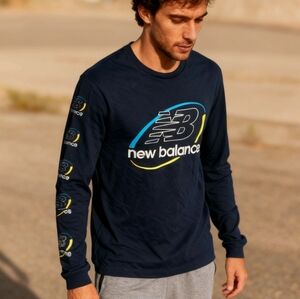 New Balance Size M Navy Shirt with White Logo, Very Good Condition